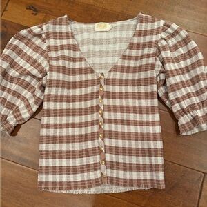 Nation LTD Brown and White Plaid Blouse